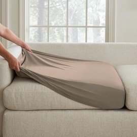 SureFit Hampstead Stretch Velvet Sectional Slipcovers, Extra Long Cushion Covers for Chaise Loungers and Reclining Seats, Snug Fit, Machine Washable, Single Sable Cushion Cover