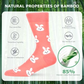 MAKABO Women's Bamboo Funny Soft Breathable Casual Socks, 3 Pairs Multicolor Animal Seamless Pattern Socks,4-7