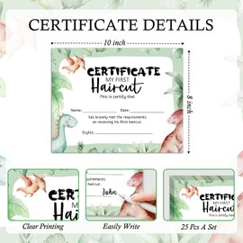 My First Haircut Certificate, 25 Dinosaurs First Haircut Achievement Certificates of Recognition, First Haircut Keepsake Gifts Award for Kids Boys Girls -03