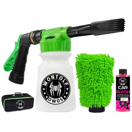 Wontolf Car Wash Foam Gun Foam Cannon Sprayer Kit with Car Wash Soap, Microfiber Car Wash Mitt, Storage Bag - Car Wash Kit - Snow Foam Blaster - Connects to Garden Hose - Car Accessories for Men