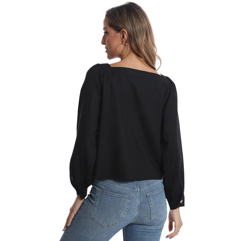 Womens 2024 Black Button Up Top Long Sleeves Shirts Square