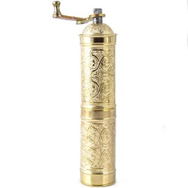 Glios Handmade Turkish Pepper & Coffee Grinder, Refillable Turkish Spice Mill with Adjustable Coarseness, Manual Coffee Mill with Handle, Coffee Grinder Metal with Hand Crank 22 cm-8.66 inch (Yellow)