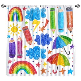 Kids Blackout Window Curtains Rainbow Pencil Umbrella Educational Learning Tool Window Treatments for Kids Girls Toddler Bedroom Window Drapes 42" W X 45" L