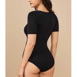 Gotoly Shapewear Women's Body Tummy Control Strong Shaping Body Shaper with Short Sleeve Top Crew Neck Shaping Body Thong Sculpting Corset Women's Body Summer Top T-shirts Bodysuits, black