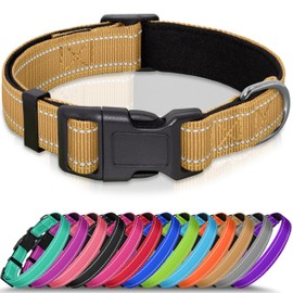 Seyezo Reflective Dog Collar, Soft Neoprene Padded Pet Collar for Small, Medium, Large Dogs, Adjustable Puppy Collars with Quick Release Buckle, Safe Breathable Nylon Dog Collars for Puppies(Brown,XS)