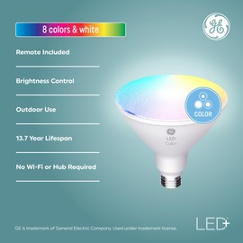 GE LED+ Color Changing LED Light Bulbs with Remote, 15W, No App or Wi-Fi Required, PAR38 Outdoor Floodlights (1 Pack)