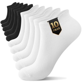 YouShow Trainer Socks Men Women 10 Pairs Organic Cotton Short Socks Ankle Socks Half Socks Unisex Socks Solid Black White Grey, 5 x black + 5 x white.