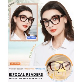 MARE AZZURO Large Bifocal Reading Glasses 1.75+ Women Blue Light Blocking Readers 1.00 1.25 1.50 1.75 2.00 2.25 2.50 2.75 3.00 3.50 (Leopard, 1.75)