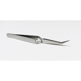 Tweezers Bent Tip Cross Locking 45 Degree Curve Cross Lock 4-1/2" Stainless By JTS