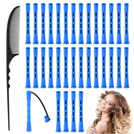 Perm Rods Blue, ADERTOS 80 PCS Hair Curlers Rollers Small Size Hair Rollers Short Cold Wave Rods Plastic Perming Rods with Comb for Natural Hair Long Short Hair Styling Tool Hair Curlers - 0.39 Inch