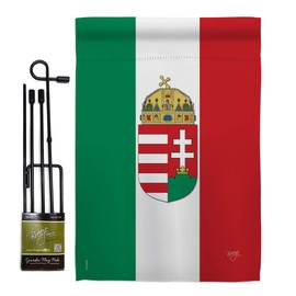 Breeze Decor GS108123-BO Hungary Flags of The World Nationality Impressions Decorative Vertical 13" x 18.5" Double Sided Garden Flag Set Metal Pole Hardware