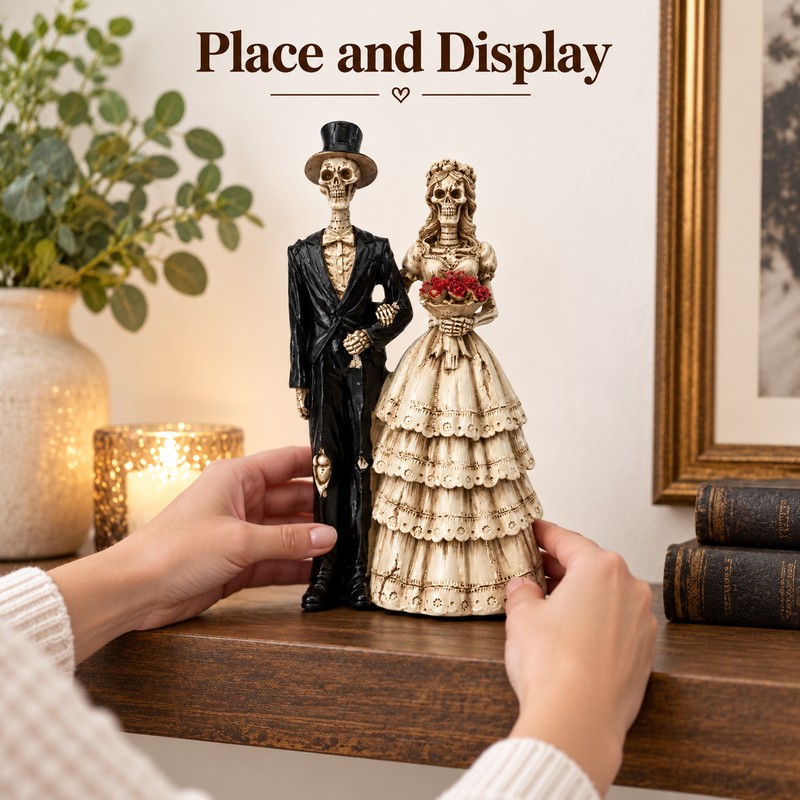 Skeleton Couple Statue for Gothic Home Decor – Resin Bride