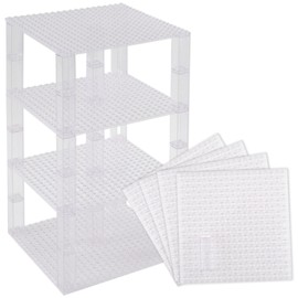 Classic Baseplates 6" x 6" Brik Tower by Strictly Briks | 100% Compatible with All Major Brands | Building Bricks for Towers and More | 4 Clear Stackable Base Plates & 30 Stackers