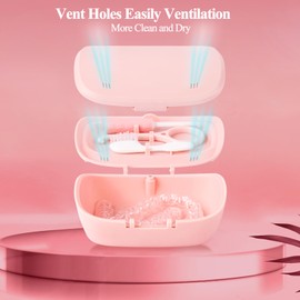 Double Layer Retainer Case With Mirror,Aligner Case Retainer Holder With Remover Tool And Cleaning Brush With Vent Holes Compatible With Aligner Case, Retainer Case,Orthodontic Supplies Case