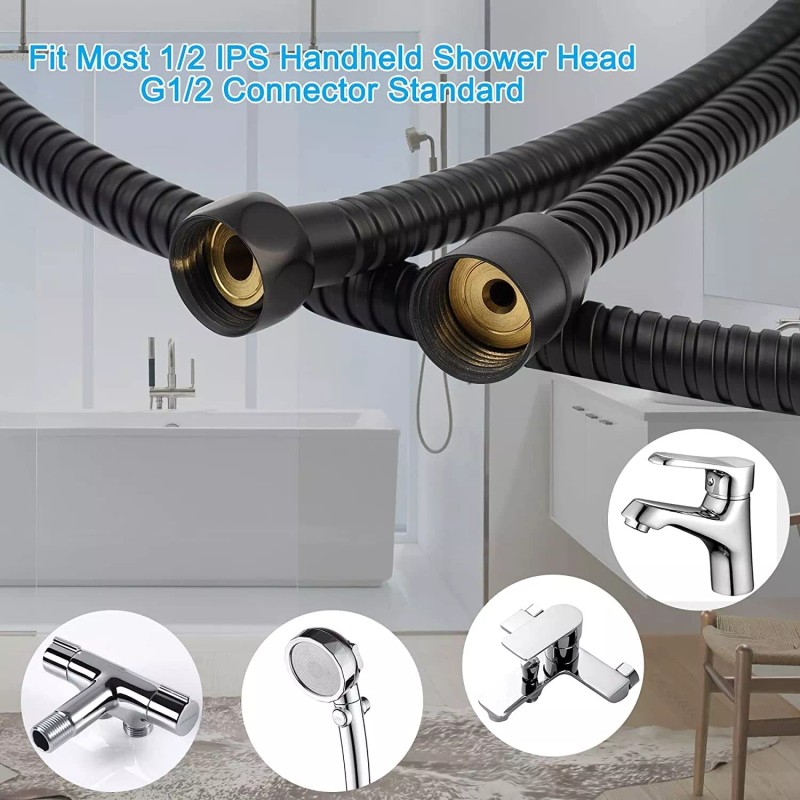 HIbbent 90'' All Metal Shower Hose, Extra Long Stainless Steel