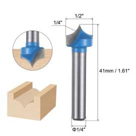 sourcing map Point Cutting Roundover Router Bit 1/4" Radius 1/4" Shank 1/2" Cutting Diameter 2 Flute Round Over CNC Router Bit for 2D and 3D Carving Woodworking Engraving Tool