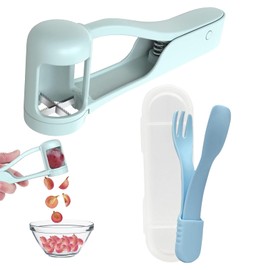 Grape Cutter, PH05 Blue Baby Food Scissors, Stainless Steel Fruit Cutter for Strawberry and Watermelon, Household Fruit Slicer for Infants and Moms