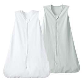 david's kids 100% Cotton Baby Sleep Sack 0-6 Months, Soft Baby Wearable Blankets with 2-Way Zipper, 2 Pack Comfy Sleeping Bags for Infant Newborn Boys Girls Neutral, Small Size, White & Grey