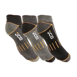JCB Socks | Mens Work Socks | Panels for Heel & Toe, Cushioned Terry Loops, Ribbed Leg Support | Heavy Duty Work Socks Mens 6-11 | Trainer Liners Ankle Socks | 3 Pairs