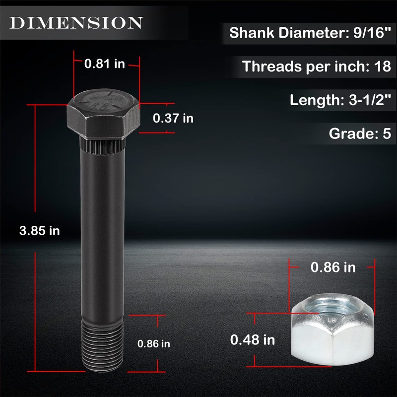 9/16" -18 X 3-1/2" Trailer Leaf Spring Shackle Bolts with