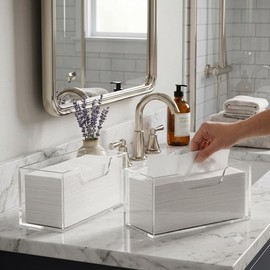 2 Pack Acrylic Paper Towel Holder, 10.8”x5.1”x4.1” Clear Rectangular Tissue Dispenser with U-Shaped Opening Countertop Napkin Dispenser for Z-fold, C-fold, Trifold, for Bathroom, Kitchen, Restaurant