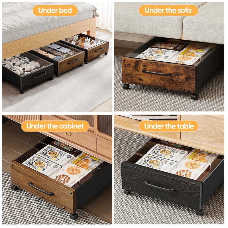 Under Bed Storage with Wheels, Underbed Shoe Storage Containers, Under