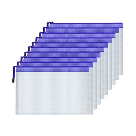 Mesh Document Bag Set of 10, Waterproof Zipper Pouch / A4 Size Zip File, for Household Daily Storage School Office M-D-2B (White, A4 (13.5×9.5 Inch))