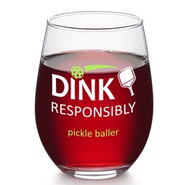 Futtumy Dink Responsibly Stemless Wine Glass, Funny Pickleball Gifts for Women Friend Pickleball Lovers Coworker, Pickleball Lover Gift for Birthday Christmas, 17oz Pickleball Wine Glass