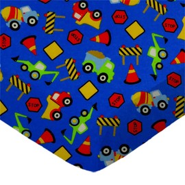 SheetWorld 100% Cotton Flannel Flat Crib Toddler Sheet 28 x 52, Construction Zone, Made in USA