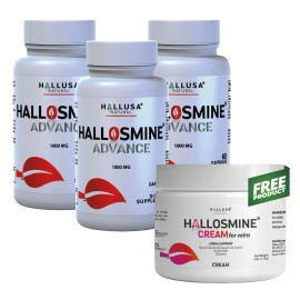 Hallosmine ADVANCE Diosmin 1000mg + FREE Cream Veins 4 oz, 03 Bottles - 180 Caps