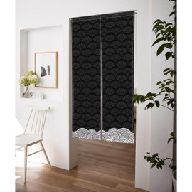 ChloropLastid Long Type Japanese Noren Doorway Curtain Black Beige Wave Window Treatment Doorway Tapestry Polyester for Room Divider Curtains Kitchen Home Decorations 33.5" W x 59" L