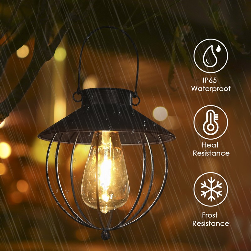 2PCS Solar Powered Energy Vintage P-endant H-anging Light Outdoor Wall