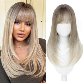 ELEVAVE Hair Toppers for Women with Thinning Hair, 20 Inch Toppers Hairpieces for Women with Wispy Clip in Bangs 360° 3D Realistic Scalp Daily Use (Ombre Dark Root to Blonde)
