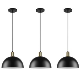 Karjearl Black Pendant Lights Kitchen Island 3 Pack, 11.8" Modern Black and Gold Pendant Light Fixtures Dome Farmhouse Hanging Lights for Sink Dining Room Hallway Entryway
