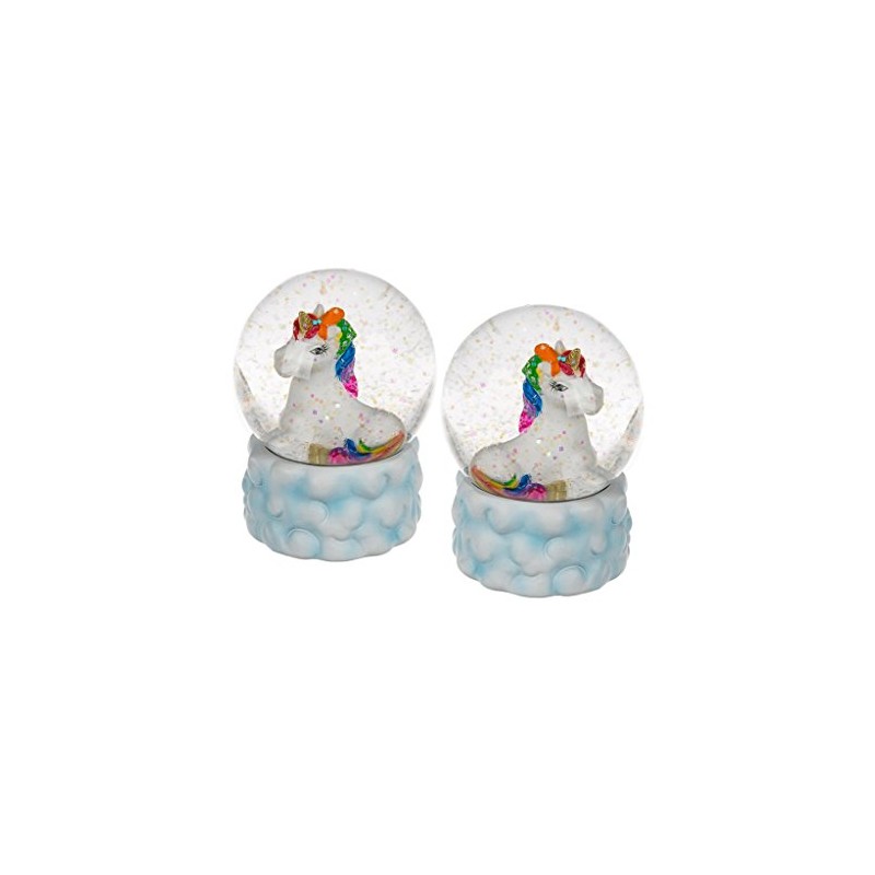 Lovely Rainbow Unicorn Snow Globe on Pretty Cloud Base