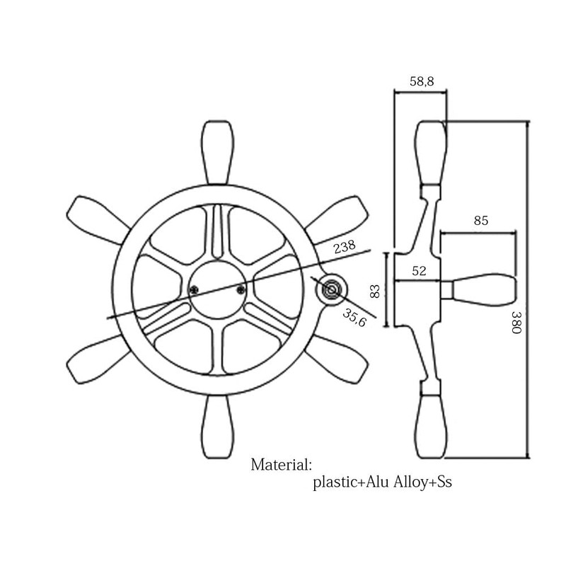 Winibo WH007 Aluminum 5-spoke Marine Boat Steering Wheel in 13