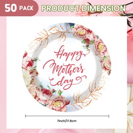 LDFDRT 7 inch Mother's Day Paper Plates 50 Pcs Party Dessert Plates Dinner Tableware For Birthday Picnic Party Decoration