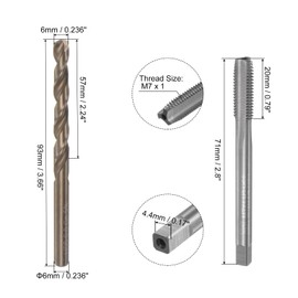 Boxonly Tap & Bit Sets,M7x1 H2 Straight Flute Machine Thread Milling Tap,6mm M35 Cobalt High Speed Steel (HSS-CO) Twist Drill Bit