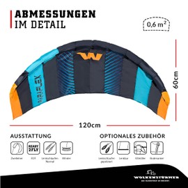 Wolkenstürmer® Paraflex Basic 2-Line Steering Mat 1.2 (Turquoise) - Ready to Fly Kite - Two-line Stunt Kite - Flight Kite for Children from 6 Years