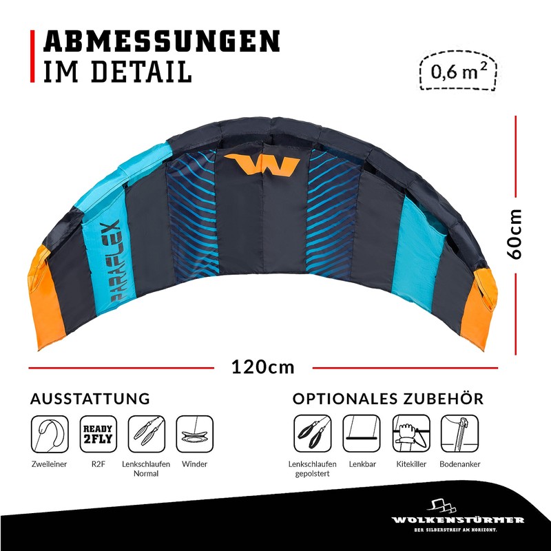 Wolkenstürmer® Paraflex Basic 2-Line Steering Mat 1.2 (Turquoise) - Ready