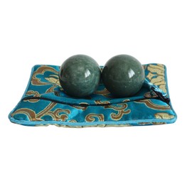 ILEWEI Chinese Baoding Balls Green Marble Exercise Health Stress Relieve Relax Fingers Zen Tai Chi Ball Therapy Fitness Arthritis Thumb Massager Gift for Hands (1.4 inches, Green with Bag)