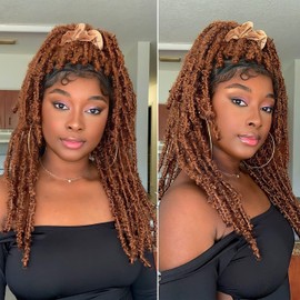 Annivia 20Inch Triangle Knotless Butterfly Locs Braided Wigs for Black Women Full Double Lace Front Box Braided Dreadlock Wigs with Baby Hair Synthetic Lace Front Braided Wig(Chocolate brown