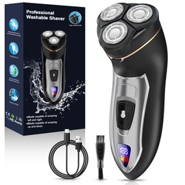 Electric Razor for Men, 4D Floating Head & LCD Display, Cordless Rechargeable Electric Shaver for Men with Pop-Up Trimmer, IPX7 Waterproof Wet & Dry Shave, Type-C Quick Charge, Portable Travel, Black
