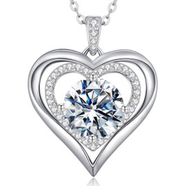 ANDSO Moissanite Necklaces for Women, Wedding Anniversary or Birthday Gift for Wife, S925 Silver Jewelry Gifts with 1.2-3 carats Diamond Love Heart Necklace for Girlfiend Her Mom Daughter