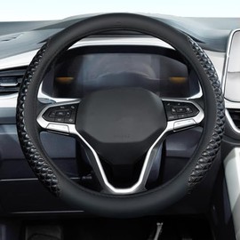 Funda para Volante de Coche, de Piel de napa Negra, Universal de 14 a 15 Pulgadas, Antideslizante, Transpirable para Volante para Mujeres y Hombres