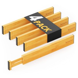 SpaceAid 4 Pack Bamboo Drawer Dividers with Labels, Kitchen Adjustable Drawer Organizers, Expandable Organization for Home Clothes Dressers (17-22 in, Natural)