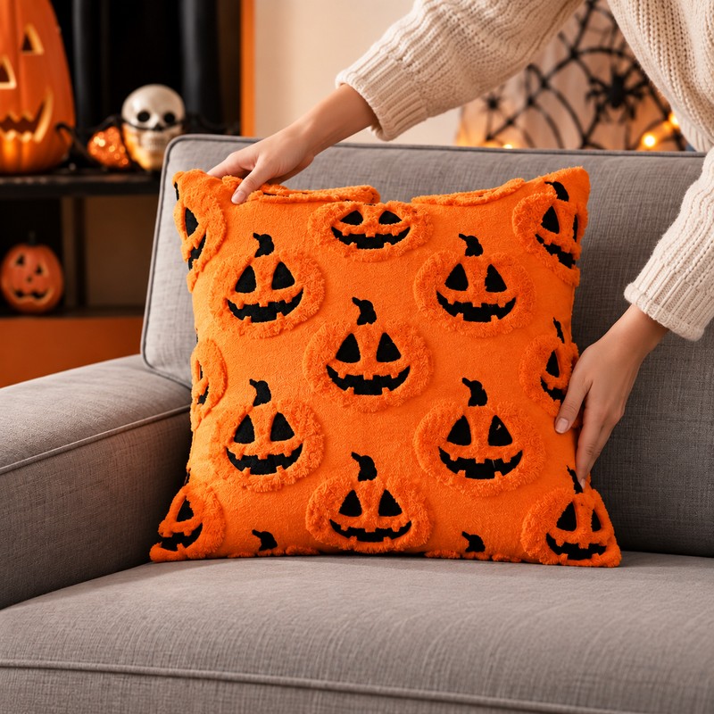 Orange Pumpkin Throw Pillow Cover for Fall Decor – Soft