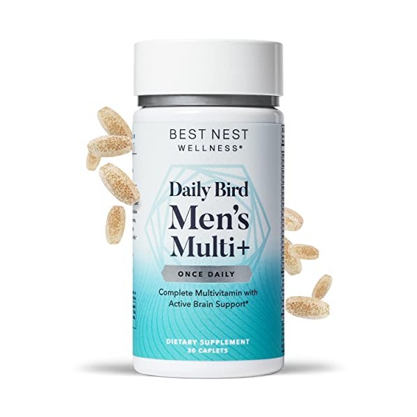 Best Nest Wellness Daily Bird Men's Multivitamin with Probiotics, Methylfolate, VIT B12, Natural Whole Food Organic Blend, Once Daily Multivitamin Supplement, Includes Bonus Smart Brain Guide, 30 Ct