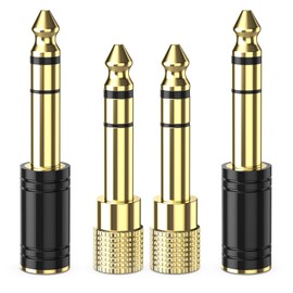 DigitConvert 1/4'' Male to 1/8'' Female Stereo Audio Adapter Converter,Upgrade 6.35mm Jack Stereo Socket to 3.5mm Jack Stereo Plug for Guitar Headphones Amp, Pure Copper 4-Pack (Gold+Black)