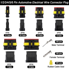 maierke 1008PCS 63 Sets Waterproof Automotive Electrical Connectors Waterproof Wire Connectors Automotive Replacement Ignition Plug Connectors 1/2/3/4/5/6 Pin with Ratcheting Crimper Pliers